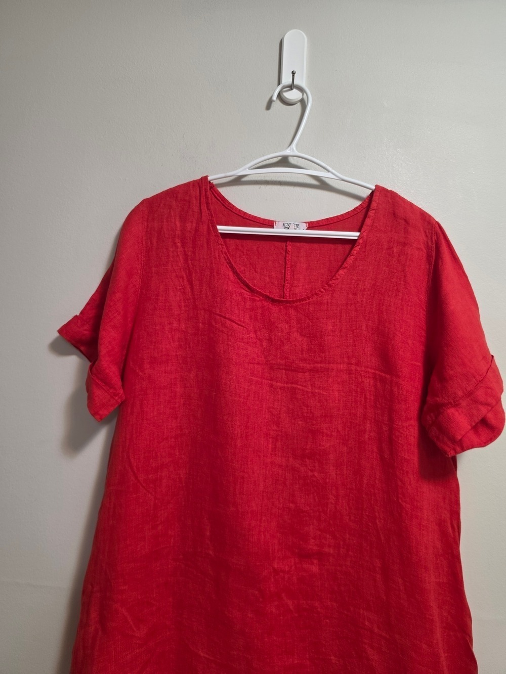 Rosemarine Red 100% Linen Eyelet Hem Tunic Dress Size Large - Picture 5 of 10